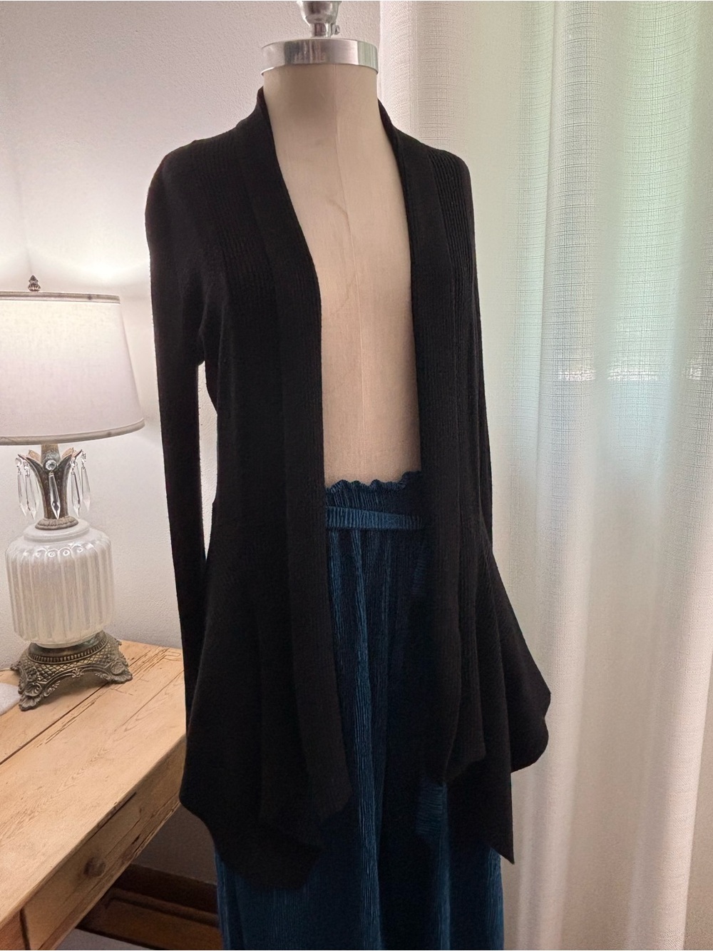 Verve Ami Black Open-Front Draped Cardigan, L, GUC (slight pilling)